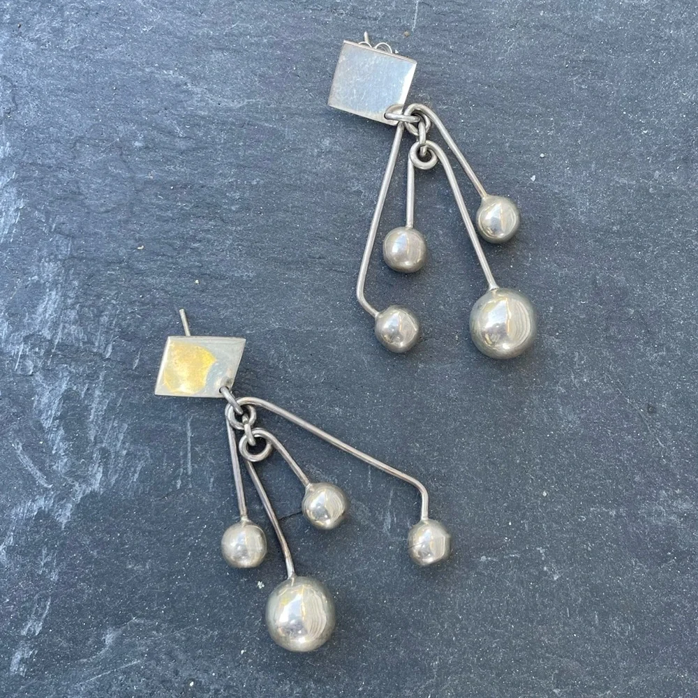 Vintage Taxco Sterling Silver Large Dangly Statement Earrings - Picture 3 of 13